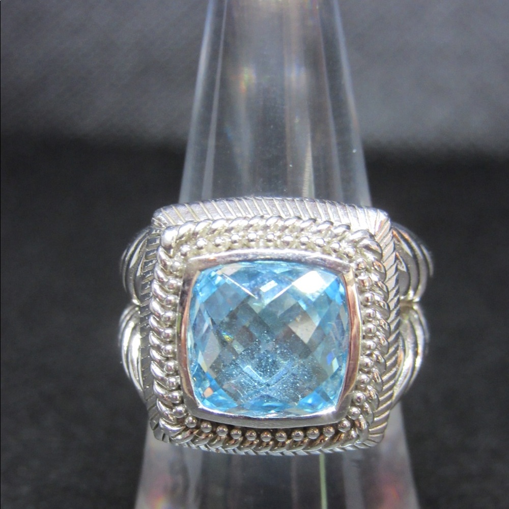 Judith Ripka Blue Topaz & Sterling Silver Ring Sz7